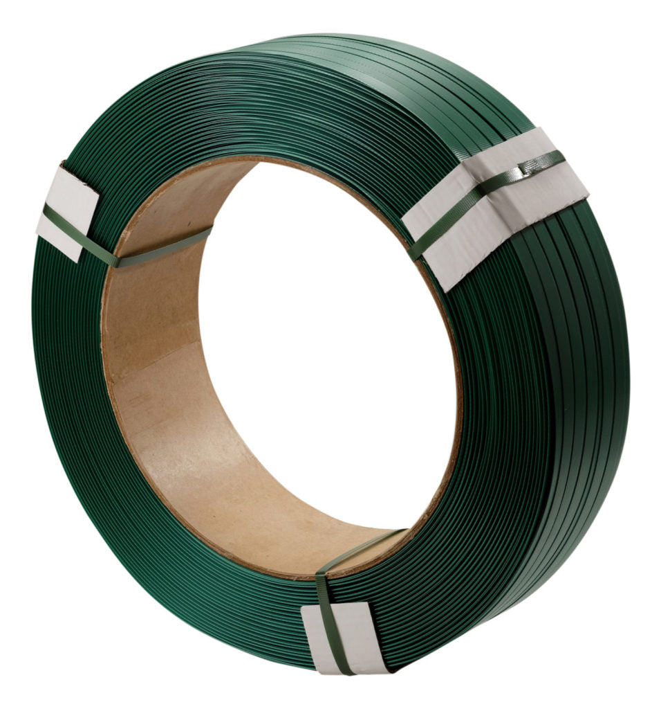Green Embossed Polyester Strapping 15.5 mm x 1300m-580kg b/s